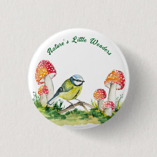 Blue Tit and Fly Agaric in a Forest Clearing 3 Cm Round Badge
