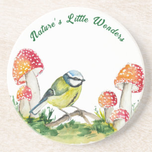 Blue Tit and Fly Agaric in a Forest Clearing Coaster