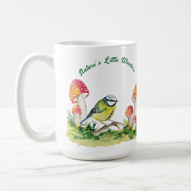Blue Tit and Fly Agaric in a Forest Clearing Coffee Mug (Left)