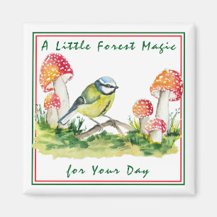 Blue Tit and Fly Agaric Watercolor Magnet