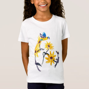 Blue Tit and Yellow Sunflowers Art, Floral T-Shirt