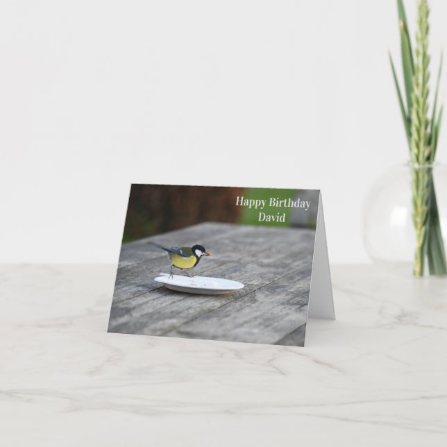 Blue Tit Bird Feeding Happy Birthday  Card (Front)