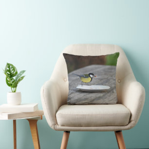 Blue Tit Bird Feeding of a Cake Plate Enjoy Cushion