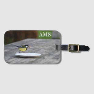Blue Tit Bird Feeding Personalised Initials Luggage Tag