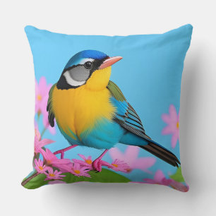🌿 Blue Tit Bird Floral Branch Gift For Bird Lover Cushion