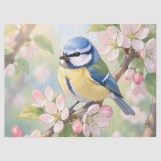  Blue Tit Bird on Apple Tree Spring Decoupage  Tissue Paper