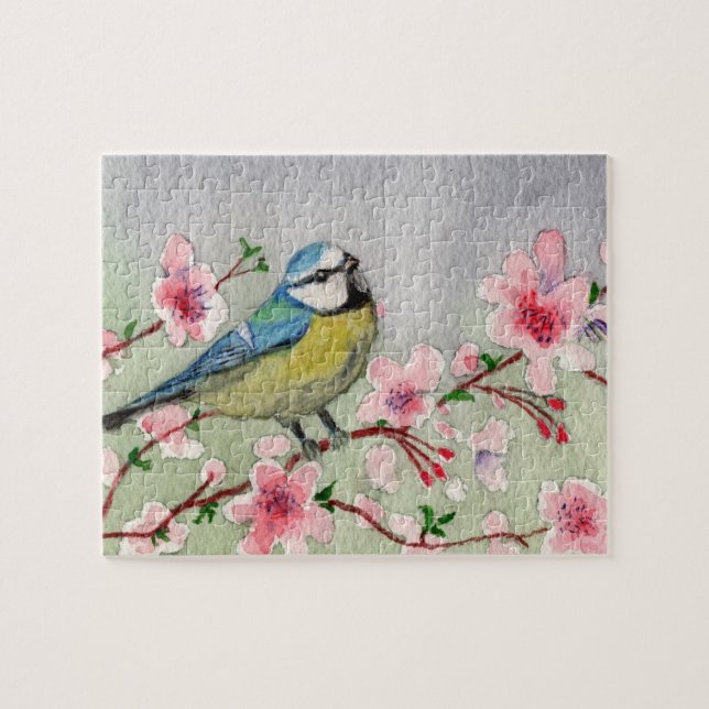 Blue Tit Bird On Cherry Blossom Tree Jigsaw Puzzle (Horizontal)