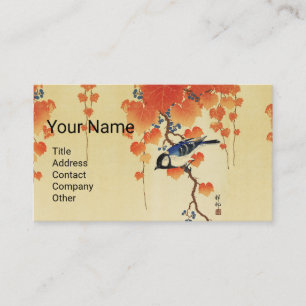 Blue Tit Bird,Paulownia Branch,Red Autumn Leaves  Business Card