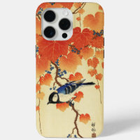 Blue Tit Bird,Paulownia Branch,Red Autumn Leaves 