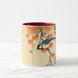 Blue Tit Bird,Paulownia Branch,Red Autumn Leaves Mug