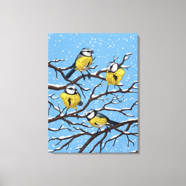 Blue tit birds in winter canvas print (Front)