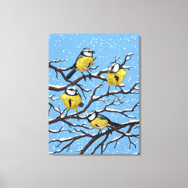 Blue tit birds in winter canvas print (Front)