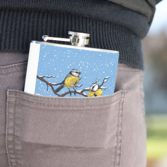 Blue tit birds in winter hip flask (In Situ)