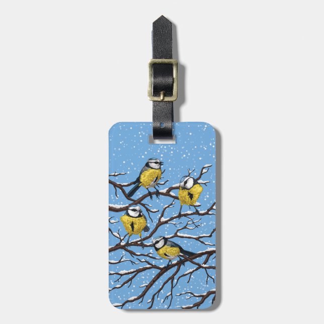 Blue tit birds in winter luggage tag (Front Vertical)