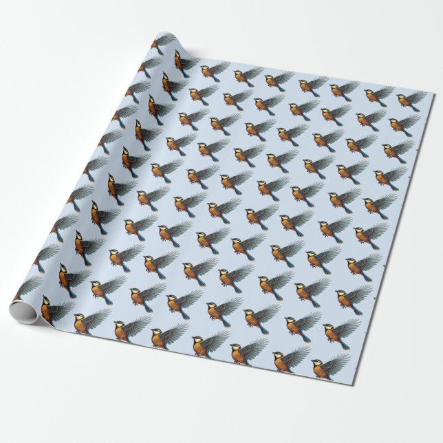 Blue Tit blue Wrapping Paper (Unrolled)