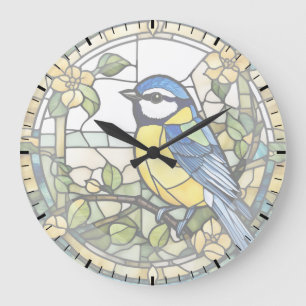 Blue Tit Faux Stained Glass Bluetit Bird Clock