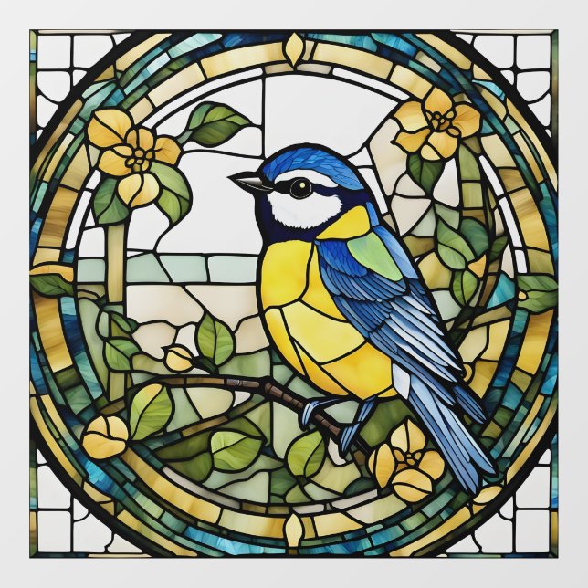 Blue Tit Faux Stained Glass Bluetit Bird Window Cling (Sheet)