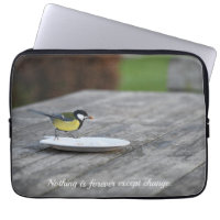 Blue Tit Feeding of a Cake Plate with Quote