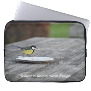 Blue Tit Feeding of a Cake Plate with Quote Laptop Sleeve