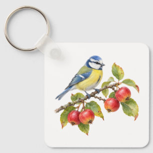 Blue Tit on a Crabapple Branch Key Ring