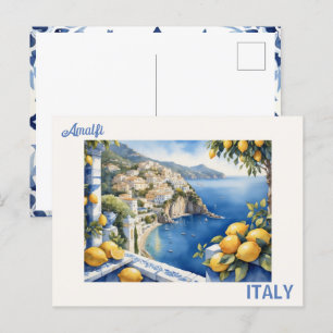 Blue titles and lemons view from Amalfi Italy Postcard