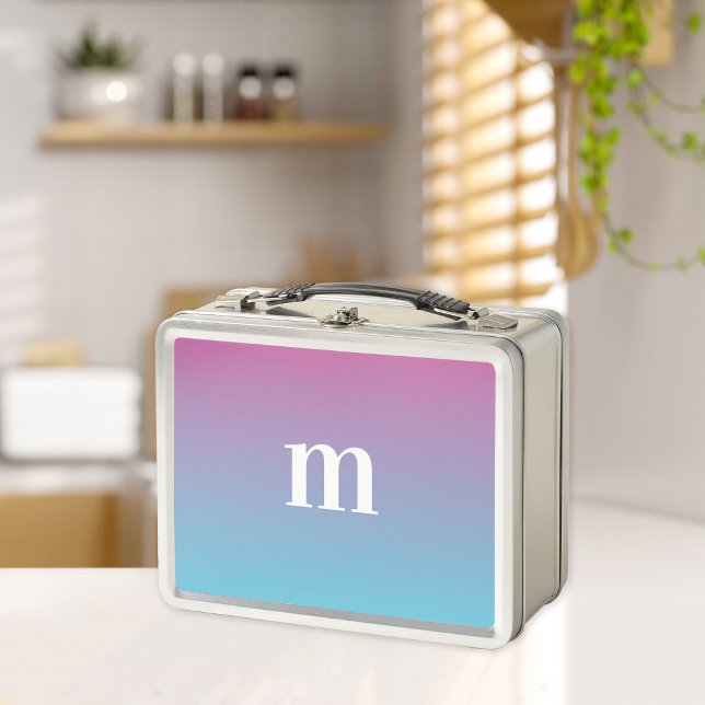 Blue to Custom Colour Ombre Personalised Initial Metal Lunch Box (Creator Uploaded)