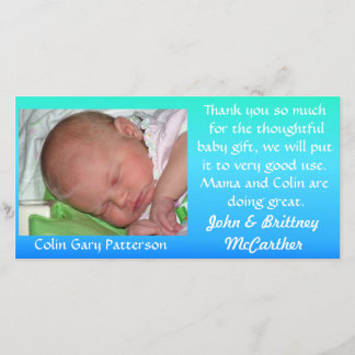 Blue to Green Gradient Baby photo thank you cards