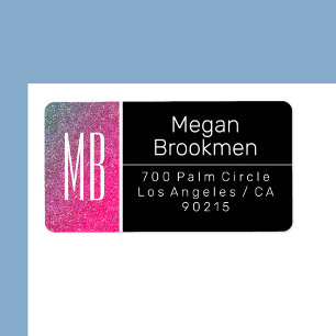 Blue To Pink Glitter/B&W/DIY Name Address Monogram Label