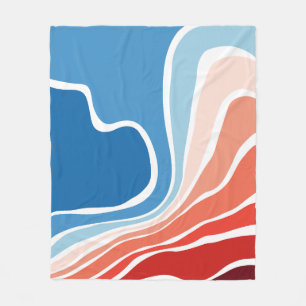 Blue To Red Gradient Groovy Liquid Lines Pattern Fleece Blanket