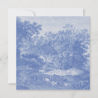 Blue Toil de Jouy French Country Shabby Elegance Invitation