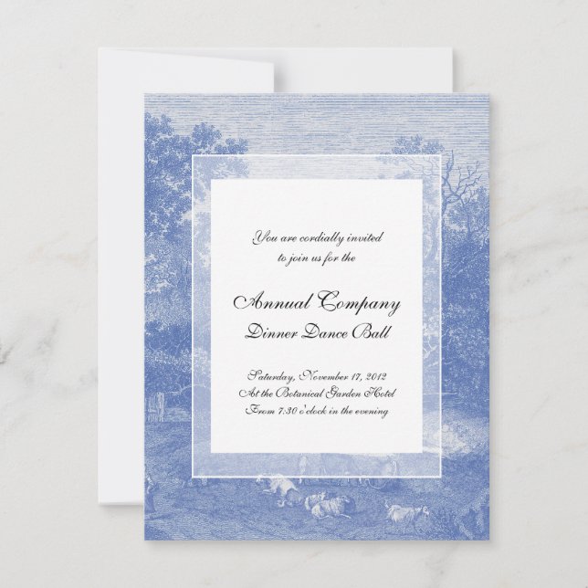 Blue Toil de Jouy French Country Shabby Elegance Invitation (Front)