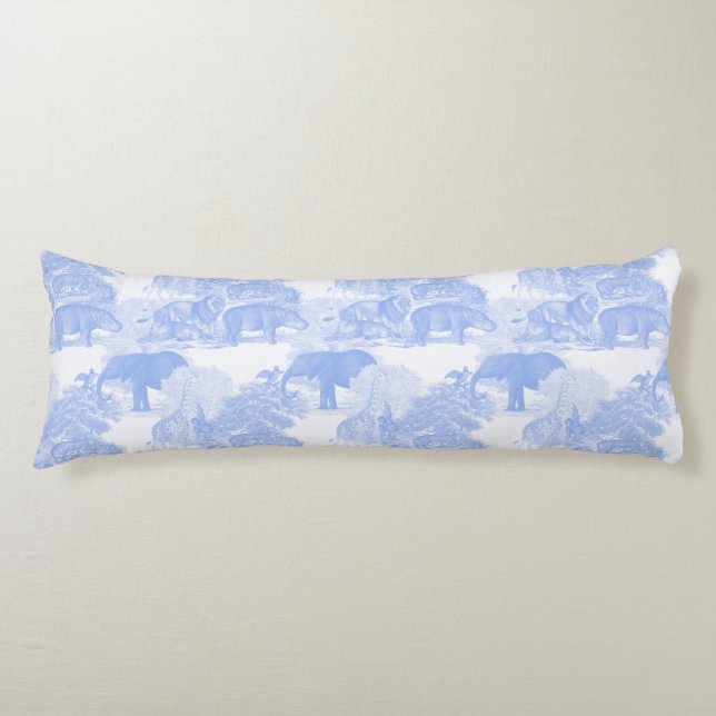 Blue Toile Animals Chinoiserie Baby Boy Nursery Body Cushion (Front)