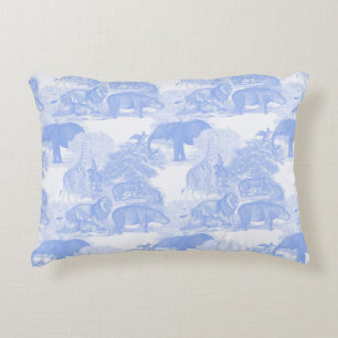 Blue Toile Animals Chinoiserie Baby Boy Nursery Decorative Cushion