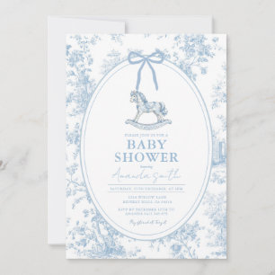 Blue Toile Baby Shower Rocking Horse Invitation