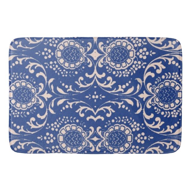Blue Toile Bathroom Rug! Bath Mat (Front)