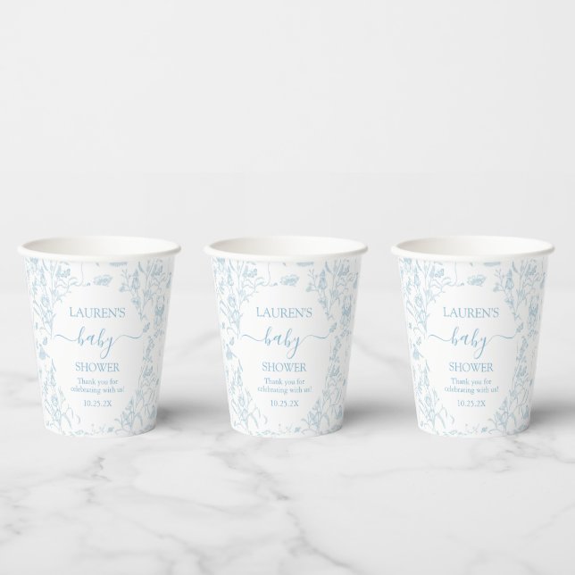 Blue Toile Bear Baby Shower Boy Paper Cups (Multi)