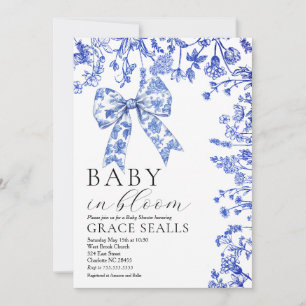 Blue Toile Bow Baby Shower invitation