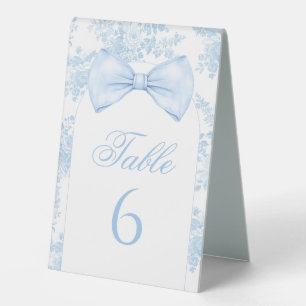 Blue Toile Bow Floral Baby Boy Shower Table Number