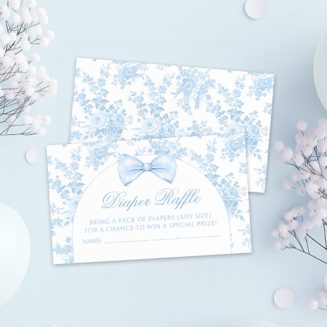 Blue Toile Bow Tie Baby Boy Shower Diaper Raffle Enclosure Card (Creator Uploaded)
