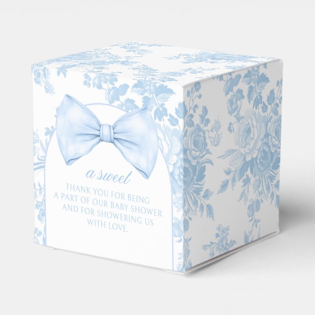 Blue Toile Bow Tie Baby Boy Shower Gift Favour Box (Back Side)