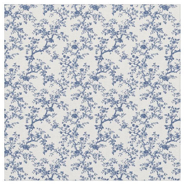 Blue Toile Branch Motif Fabric (Close Up)