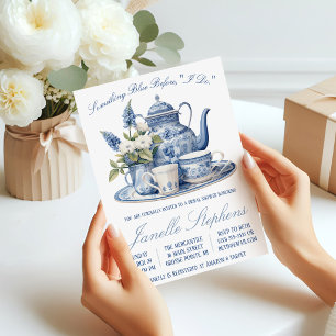 Blue Toile China Victorian Tea Party Bridal Shower Invitation