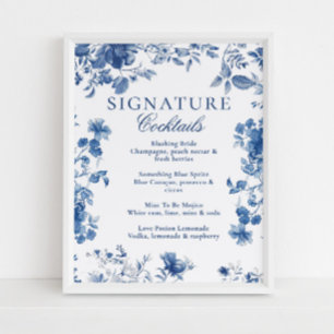 Blue Toile Chinoiserie Signature Cocktail Menu Poster