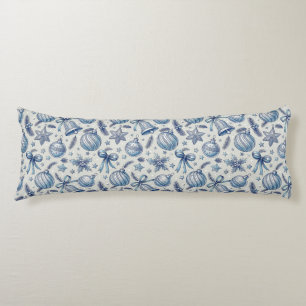 Blue Toile Christmas Ornaments, Bells & Ribbon Body Cushion