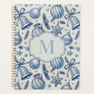 Blue Toile Christmas Ornaments Custom Monogram Planner