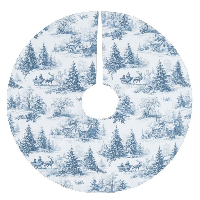 Blue Toile Christmas Pattern  Brushed Polyester Tree Skirt (Front)
