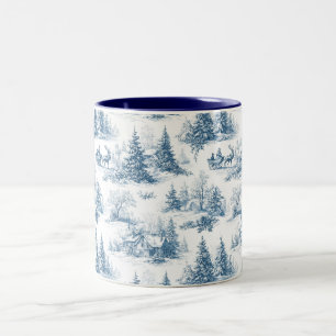 Blue Toile Christmas Pattern Two-Tone Coffee Mug