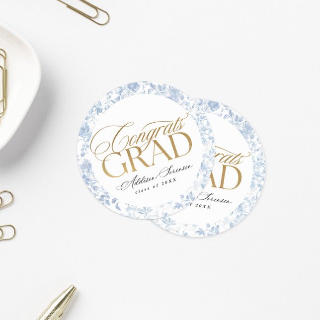 Blue Toile Congrats Grad Labels (Creator Uploaded)