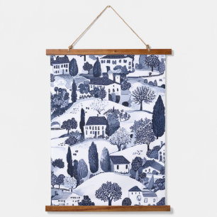 Blue Toile Countryside Scene (1) Hanging Tapestry