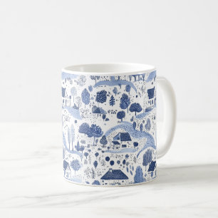Blue Toile Countryside Scene (4) Coffee Mug